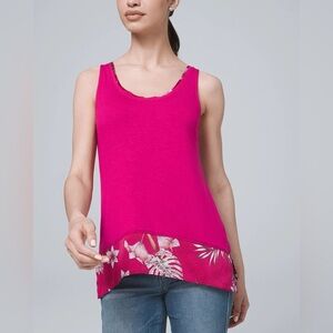 White House Black Market NWT Pink Tank Top With Floral Woven Hem Size Small